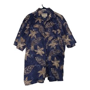 SPLATT Fine Resort Wear Men's Size XL Leaf Print Hawaiian Shirt  Blue Beige